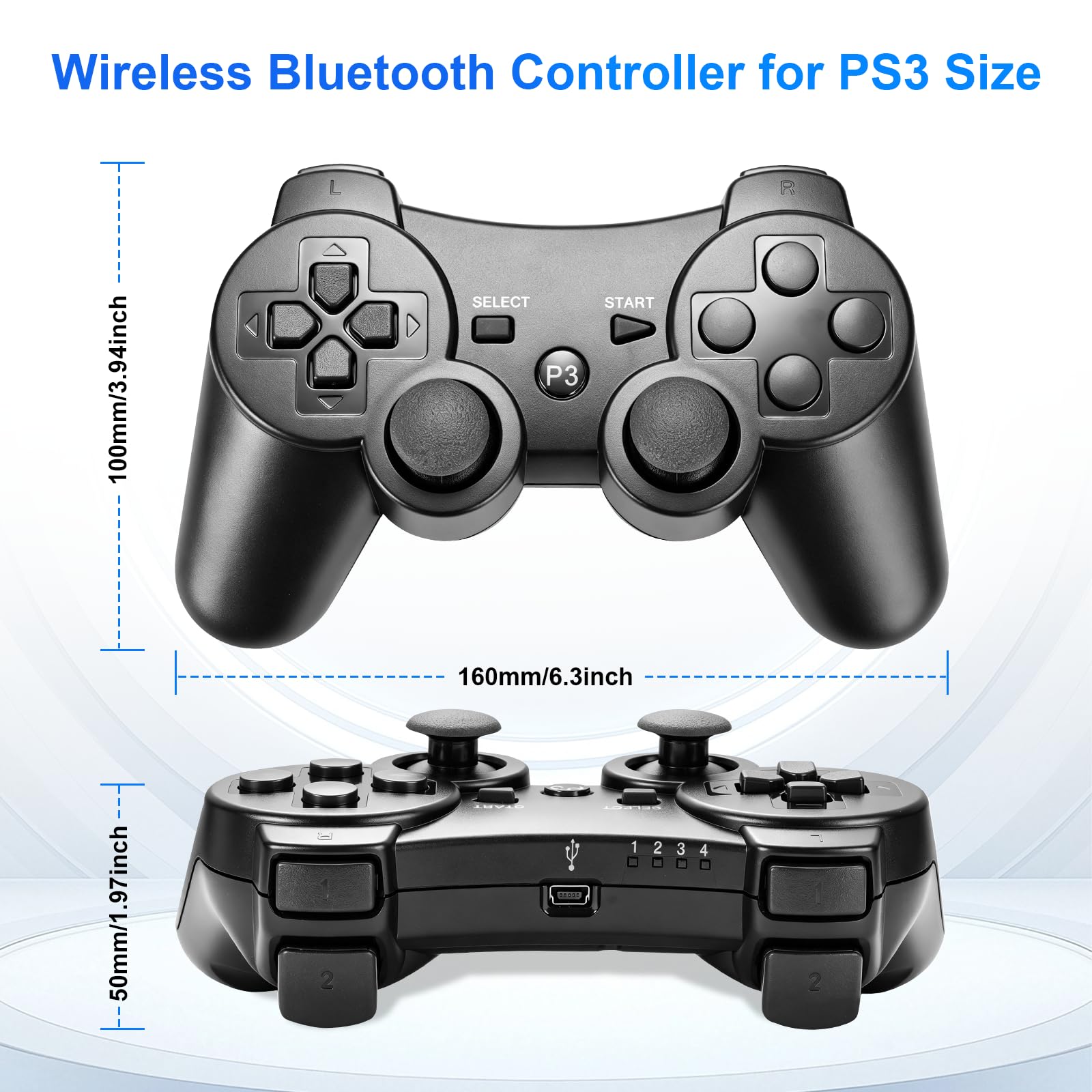 AYWHP 2PCS Manette pour PS3, manette sans fil Bluetooth pour PS3 avec double vibration, manette ergonomique rechargeable pour PS3