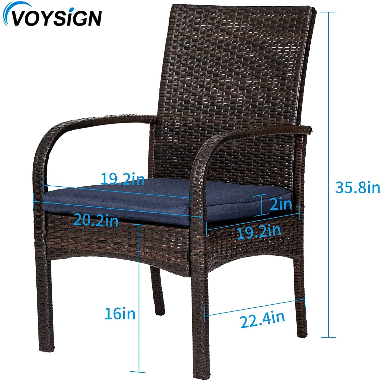Condition photo showing New/Like New for voysign outdoor wicker chair, patio dining chairs with removable cushions, fire pit chairs set of 2