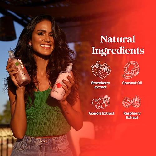 Miniatura 3 de Juego de champú y acondicionador brasileño, todo tipo de cabello, tratamiento hidratante profundo y nutritivo, extra brillo, hidratante, fresa y