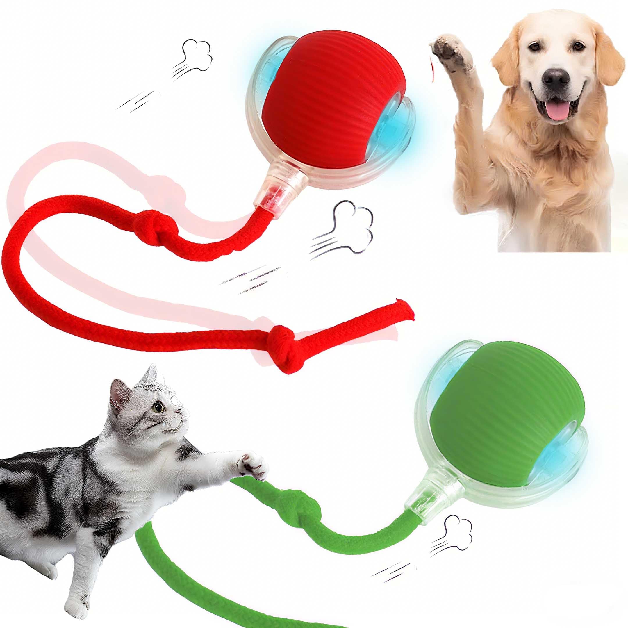 JinRui-T 2 PCS Active Rolling Ball with Tail for Dogs,Chewie Rollie Pet Smart Chase Ball, Interactive Smart Cat Toy PetBall