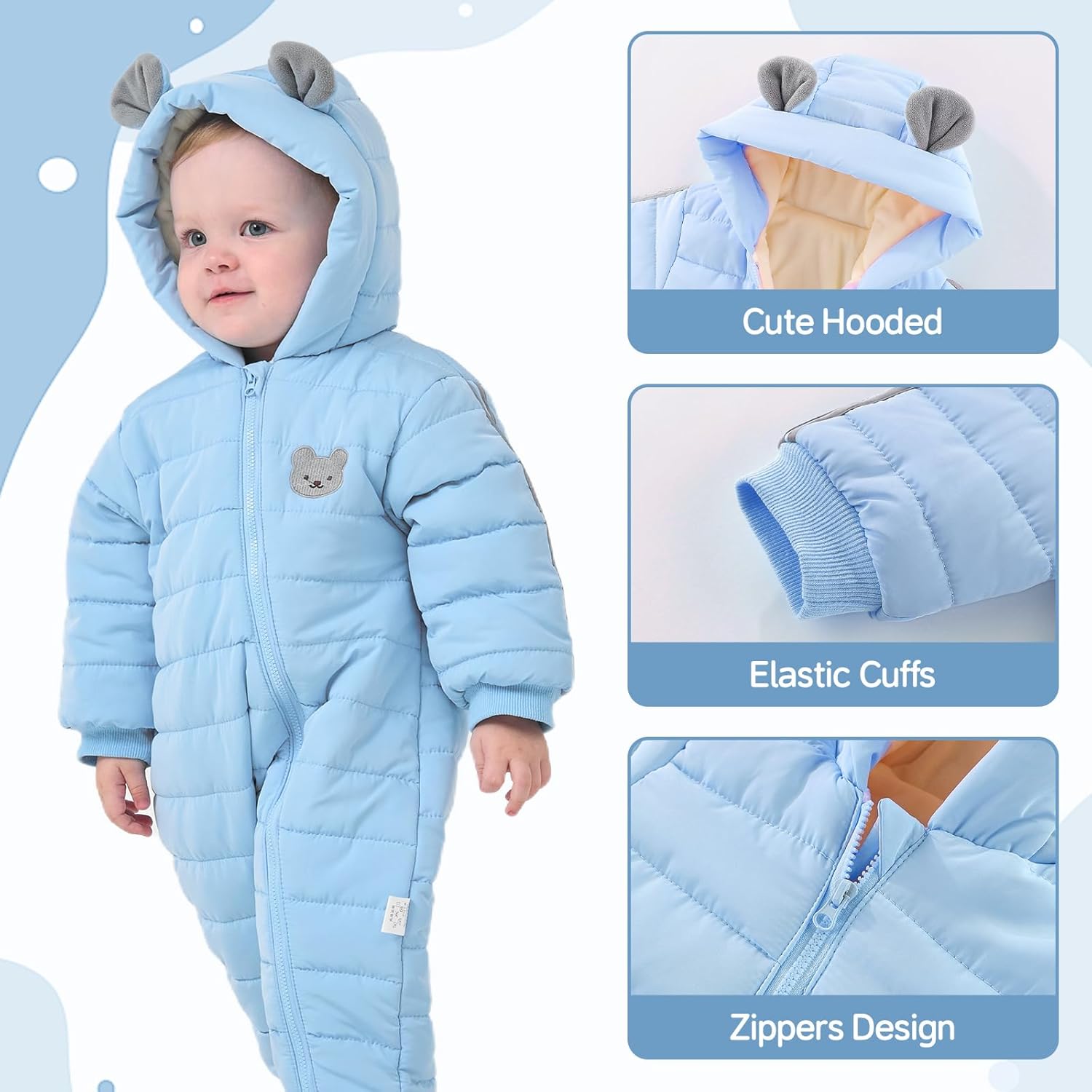JiAmy Infant Snowsuit Hooded Baby Winter Clothes Newborn Winter Coat Baby Bear Outfit - Image 3