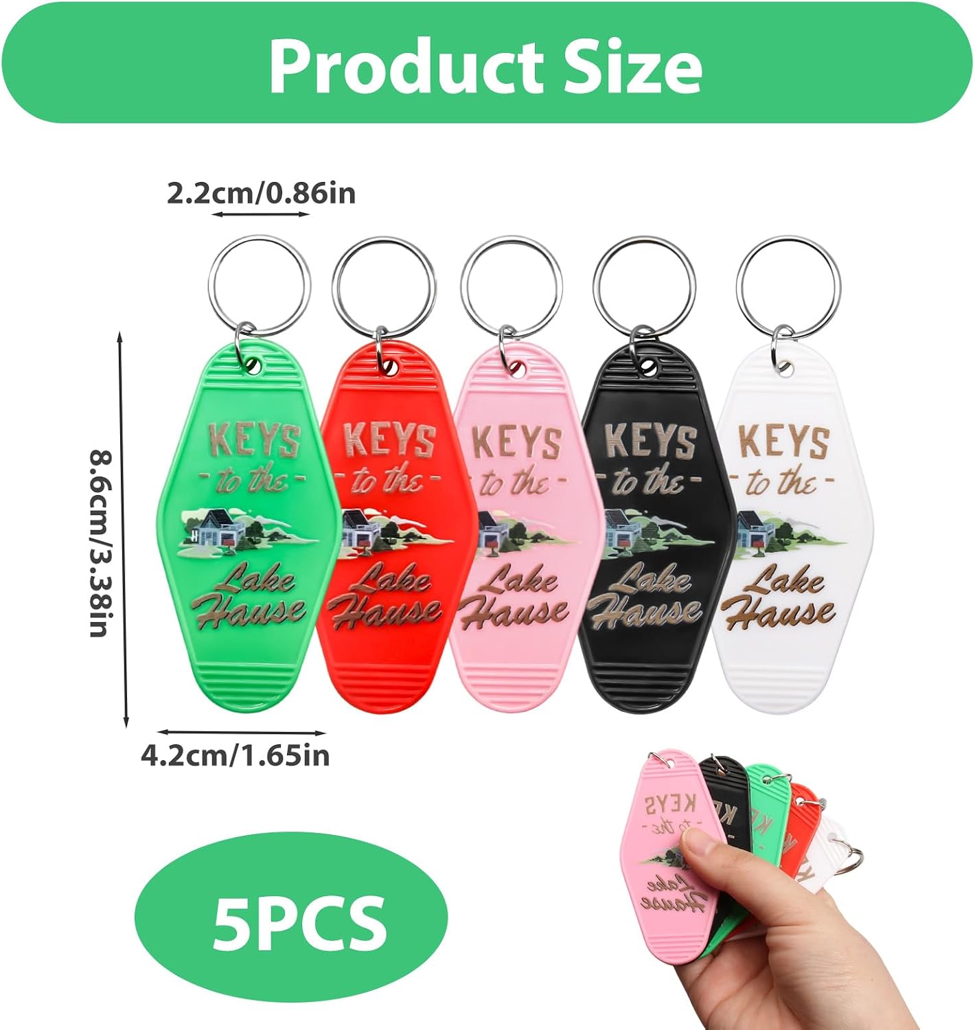 5 Pack Keys to the Lake House Keychain, Retro Motel Style Plastic Key Tags with Metal Rings, Vintage Lake House Keychains for Cabin, Camper, RV, Vacation Home, Housewarming Gift