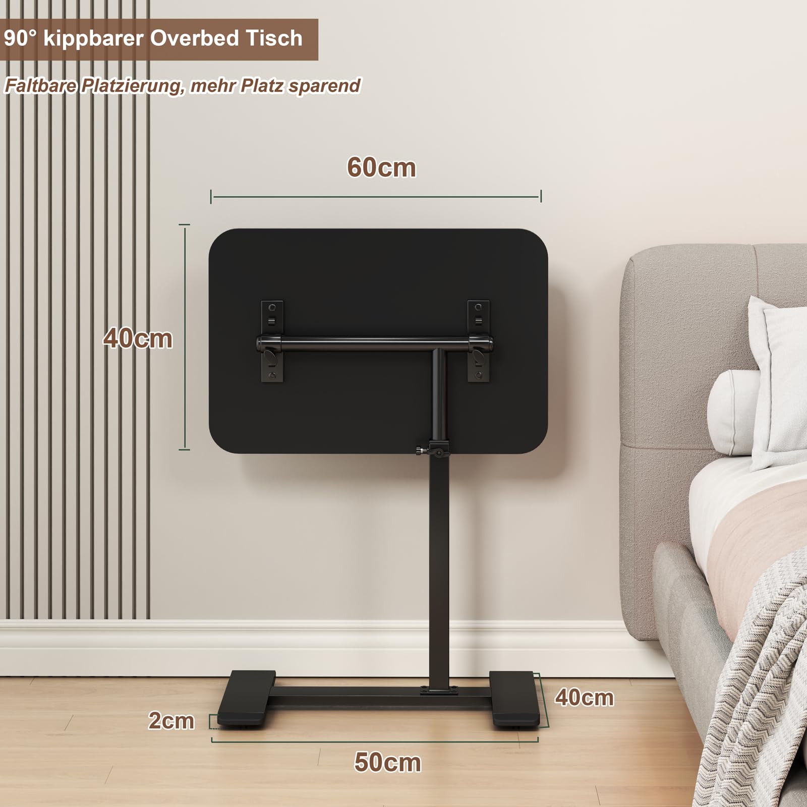 Mesa auxiliar en forma de C, altura ajustable, giratoria 360°, para ordenador portátil, mesa auxiliar, mesa de centro móvil, de madera, pequeña (negro)