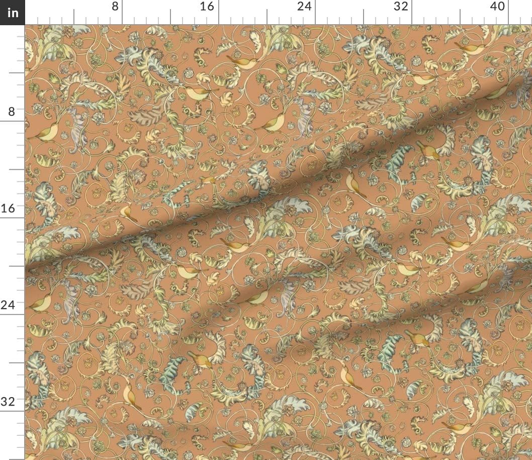 Spoonflower Fabric - Singing Birds William Morris Nostalgic Vintage Floral Victorian Printed on Petal Signature Cotton Fabric Fat Quarter - Sewing Quilting Apparel Crafts Decor