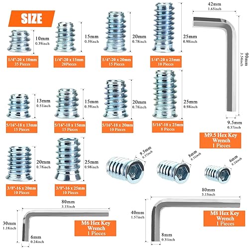 Miniatura 20 de 30 piezas de insertos roscados de 5/16"-0.709 x 0.787 in con llave hexagonal, insertos de madera, acero al carbono chapado en zinc azul