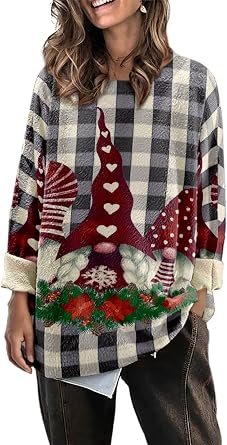 LUXVEER Womens Oversized Sweaters Fall 2024 Crewneck Knit Graphic Printed Pullover Sweater Tops Trendy Outfits