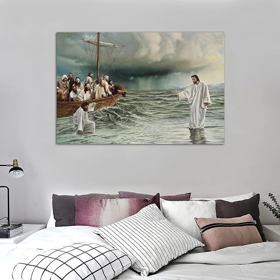 ZTJ Catholic JESUS WALKING ON THE WATER Canvas Art Poster And Wall Art Picture Print Modern Family Bedroom Decor Posters 08x12inch(20x30cm)