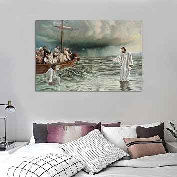 ZTJ Catholic JESUS WALKING ON THE WATER Canvas Art Poster And Wall Art Picture Print Modern Family Bedroom Decor Posters 08x12inch(20x30cm)