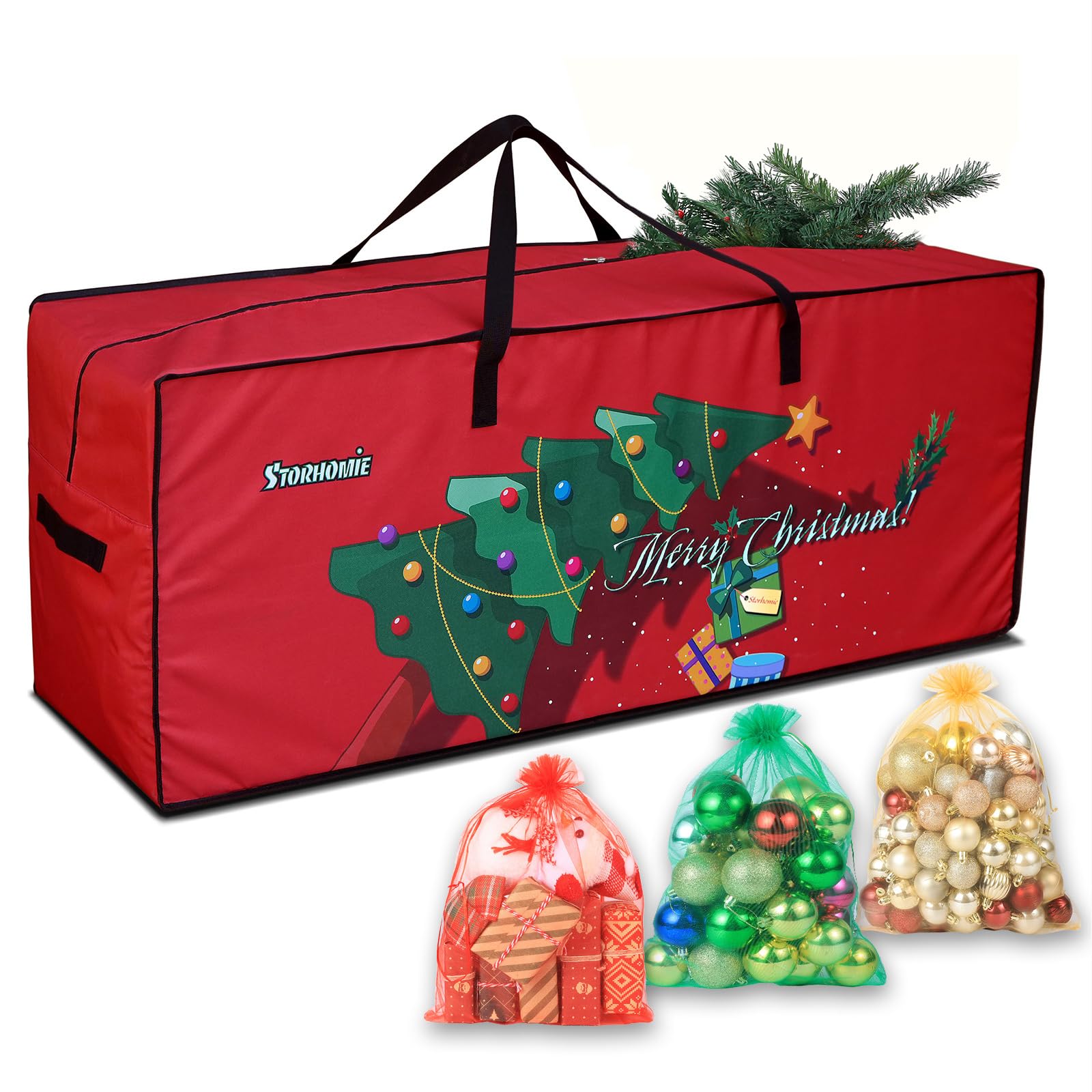 Christmas Tree Storage Bag 7.5FT Heavy Duty 600d Oxford Fabric Double Thickened Lining Solid shape Christmas Tree Bag for Artificial tree 122 X 50 X 38cm