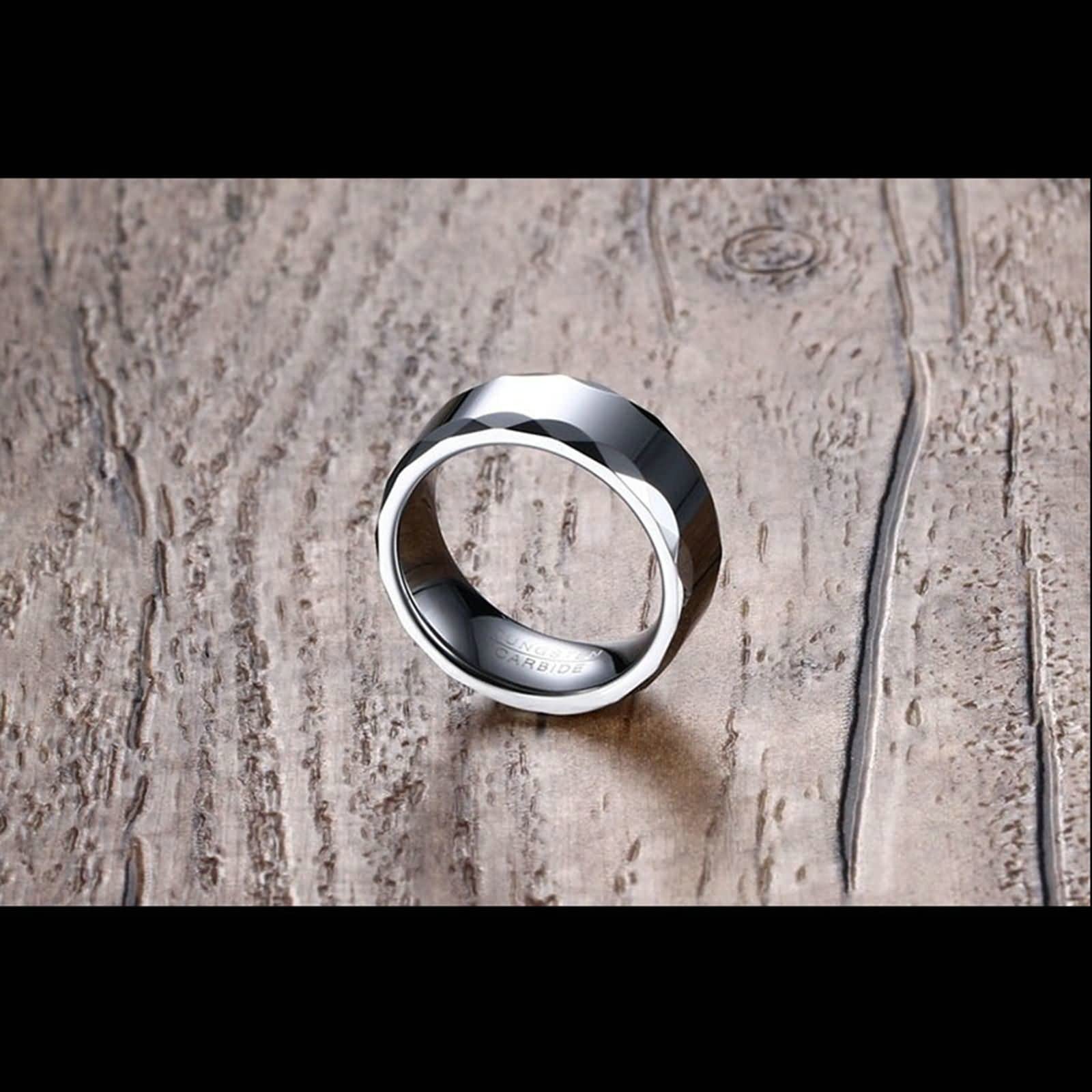 Aeici Anello Inciso Uomo Donna, Anelli da Uomo Eleganti Argento Tungsteno Anello in Argento 8mm Bordo Sfaccettato Donna Misura 15 & Uomo Misura 25