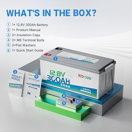 Miniatura 8 de Redodo Batería LiFePO4 de 12 V 300 Ah, máx. 2560 W de potencia de salida, BMS de 200 A, 4000-15000 ciclos profundos y vida útil de 10 años, perfecta