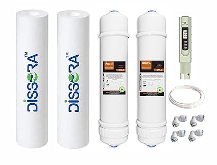 Dissora Gold 10? Inline Filter Cartridge Set (Pre Activated Carbon Block, Sediment Filter, PP Spun Candle Filter Cartridge and TDS Meter) for All Brands All Models RO UV UF Water Purifier, Pack of 7