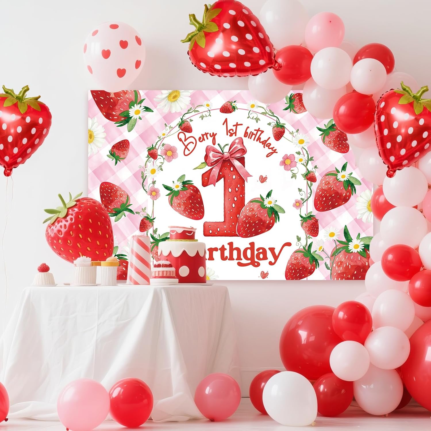 Strawberry Birthday Party Decorations for Girls Sweet one Birthday Berry First Birthday Decoration Backdrop for Girls Birthday Party Supplies（5FT X 3FT） - Image 5