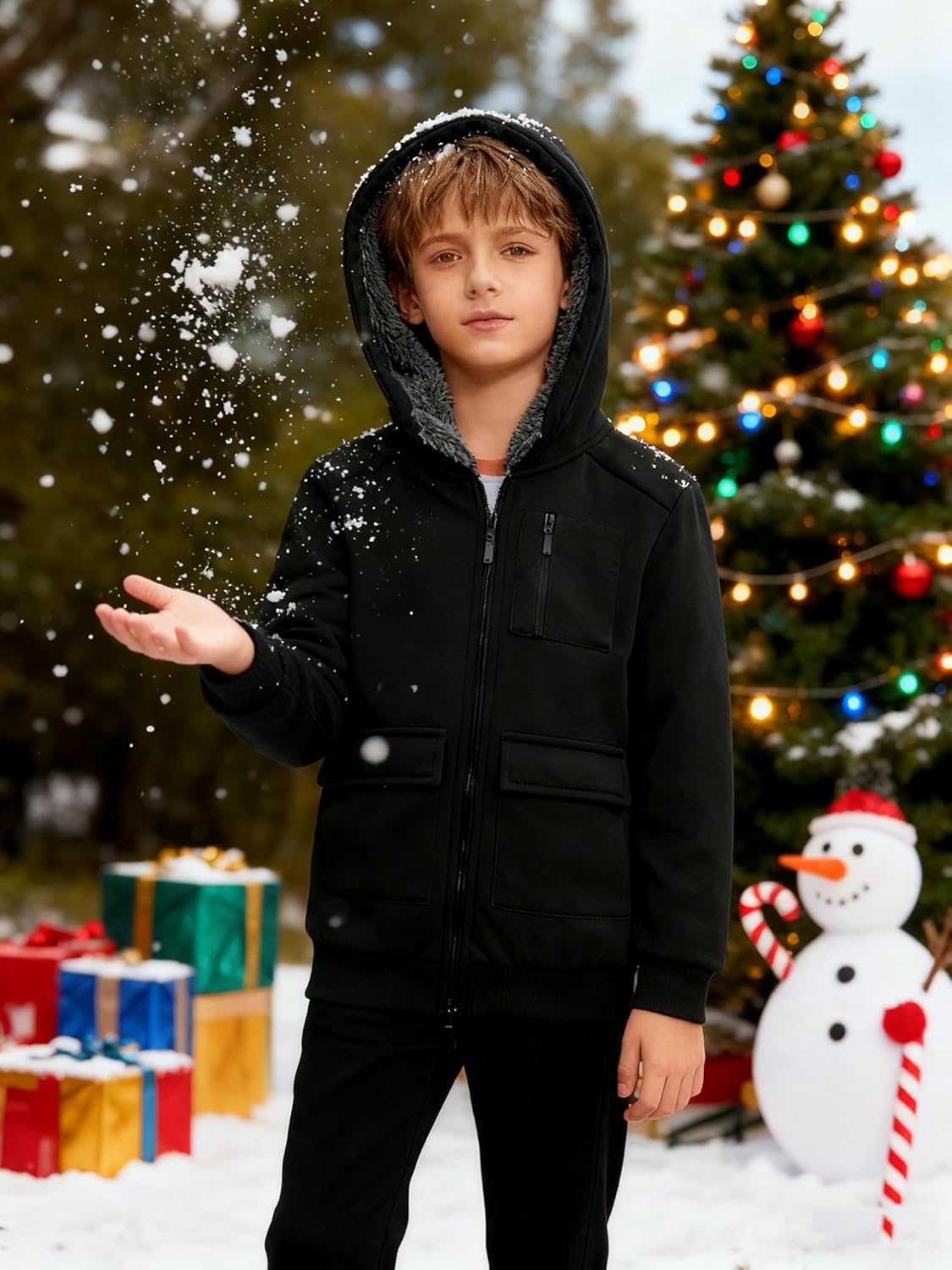 Boys Zip Up Hoodie Kid Fleece Jacket Youth Hooded Sweater Teen Sweatshrit Winter Coats for 6-15 Years - Image 4