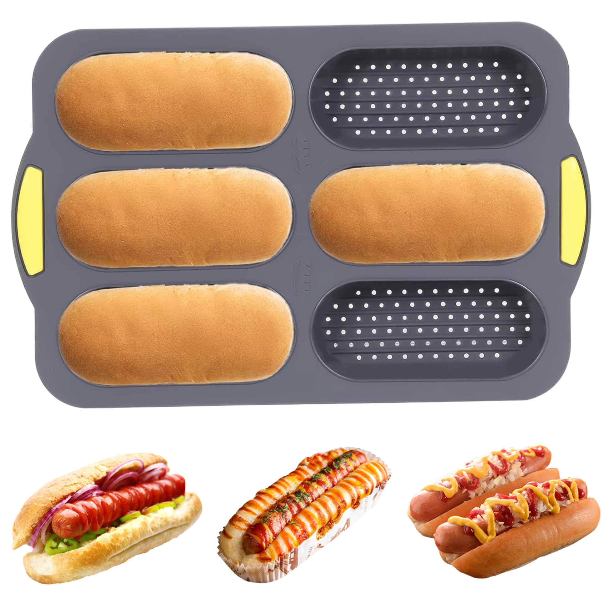 Moule silicone hot dog et pain maison avec 6 gouttières de cuisson
