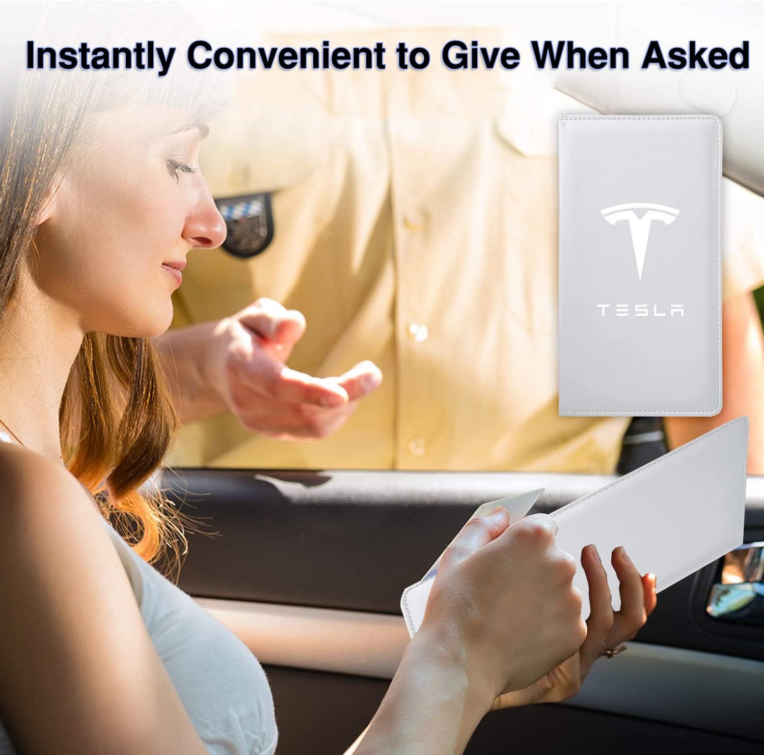 KIKIMO for Tesla Car Registration and Insurance Holder, Artificial PU Leather Registration Holder for Model S/3/X/Y,Tesla Glove Box Document Organizer with Magnetic Shut for Cards(White)
