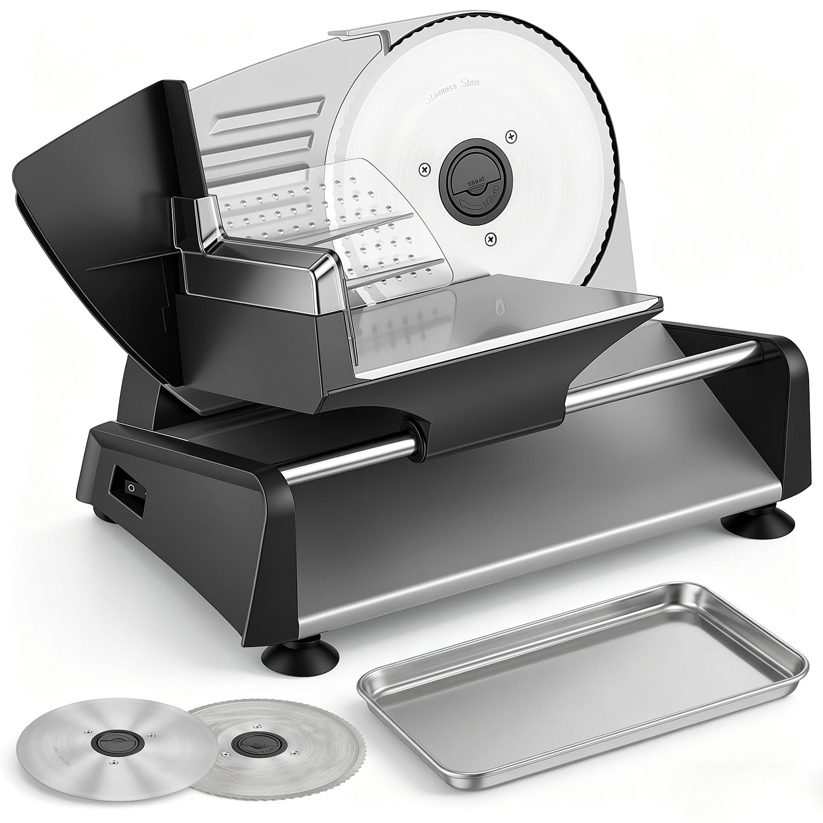 Electric Meat Slicer with 180W Copper Motor, 19cm Dual Stainless Steel Blades Deli Slicer for Home, 0-15mm Adjustable Thickness, Removable Parts for Easy Cleaning, Meat, Cheese, Bread Slicer Machine