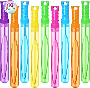 Shemira 60 Pack Bubble Wands in 6 Colors, Bulk Assortment Toys for Kids, Carnival Prizes, Themed Birthday, Wedding, Summer Outdoor Toys for Girls & Boys, Ideal Goodies Bags Stuffers