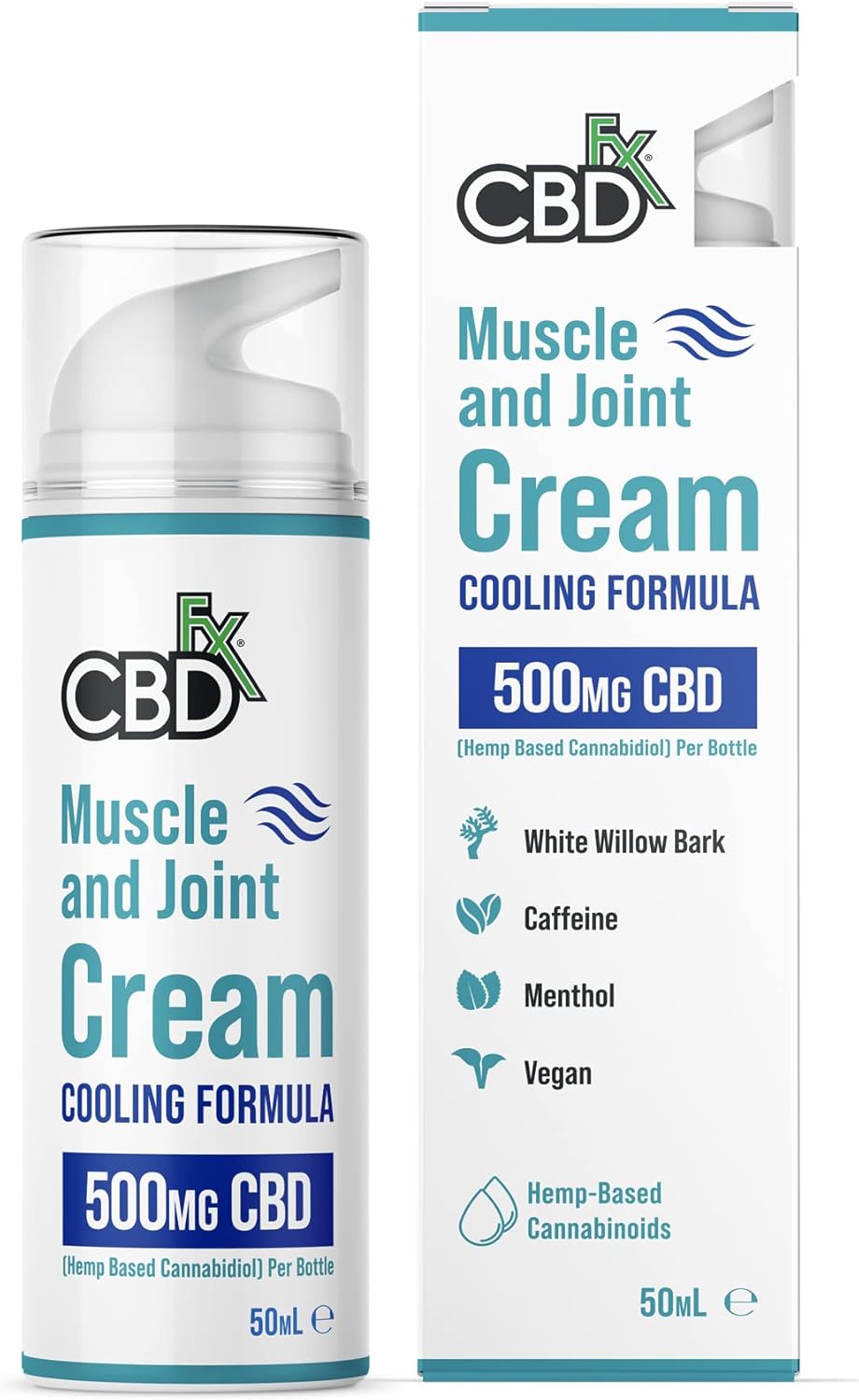 CBDfx 500mg CBD High Strength Muscle & Joint Cream with Caffeine, Menthol and White Willow Bark, Cooling CBD Cream, Cruelty Free, 50ml Hemp Cream