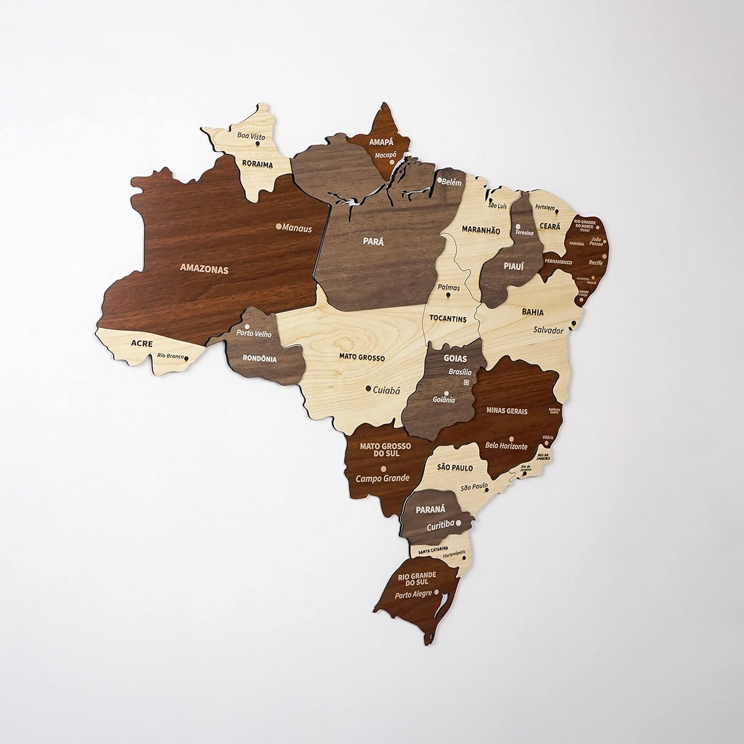 Multilayered Wooden 3D Brazil Map, Gift for Brazilian Friend, Brazil Wooden Wall Decor, Map for Traveller (90x90 cm | 35.4x35.4 inches)