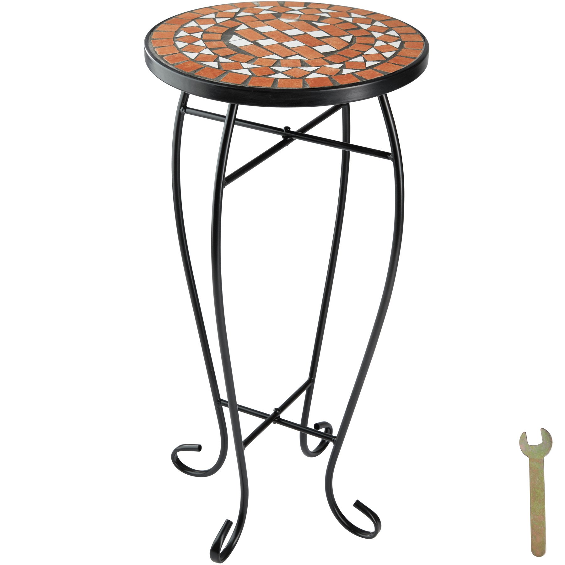 tectake® Mosaic Table, 30 x 30 x 61.5 cm, Round Side Table with Curved Steel Frame & 30 kg Load Capacity, Ideal as Balcony, Patio, Garden Table & Plant Stand for Home & Outdoor - Terracotta