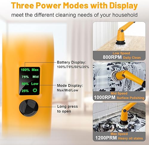 Miniatura 4 de Limpiador eléctrico giratorio de 1500 RPM alimentado por batería, limpiador de ducha eléctrico para bañopisobañerainodoroazulejos, cepillo de