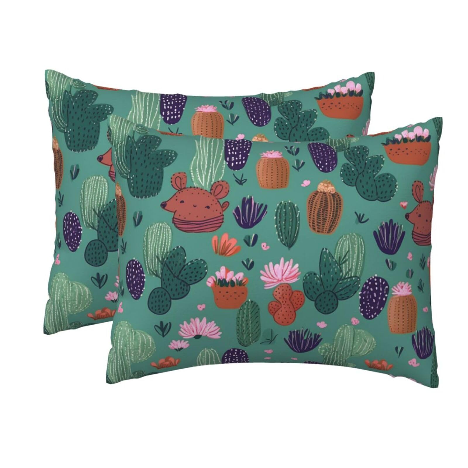 2 Pack Standard Size Pillow Cases for Hair and Skin Soft Breathable Pillow Case Covers with Hidden Zipper Cactus Pattern Pillowcase 20x26 Inches Pillow Cover for Sleeping Gift