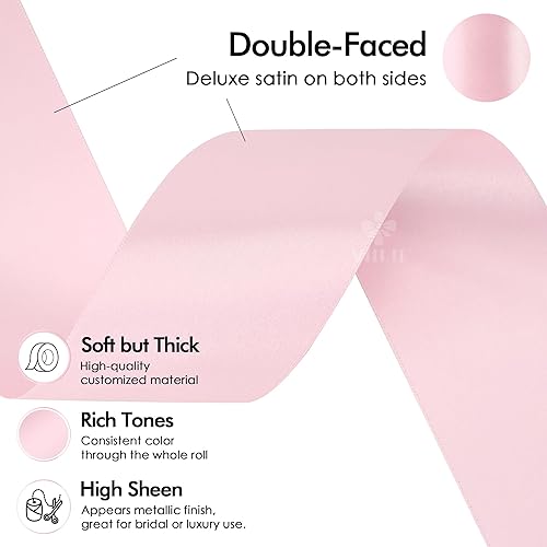 Miniatura 3 de MEEDEE Cinta de satén rosa  Cinta de satén de doble cara de 2 pulgadas por 25 yardas para envoltura de regalos, manualidades, bodas, ramos de