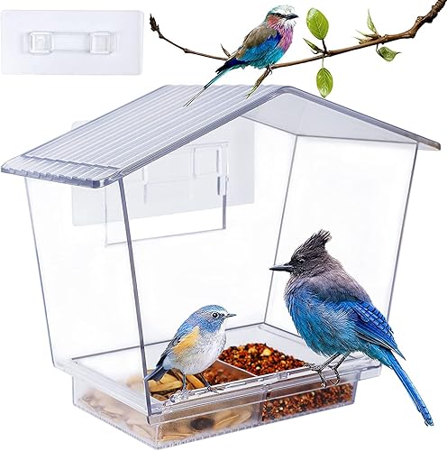 Hanizi Clear Plastic Window Bird Feeder with Strong Wall Stickers, Transparent Window Mount Acrylic Bird House