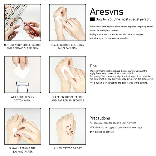 Miniatura 8 de Aresvns Flores de tatuaje temporales para mujer, 30 hojas, rosas de tatuaje falsas realistas, impermeables y duraderas, regalo del día de San