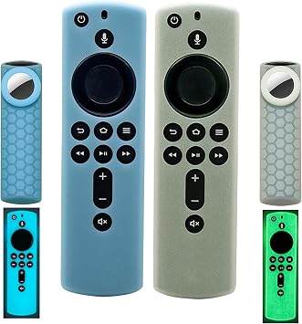 [2 Pack] Fir-Stick Remote Cover Case with tag Holder Glow in The Dark Compatible with Fir TV Stick 4K,Tracker Cover for Tile Sticker 2020 Green & Sky Blue