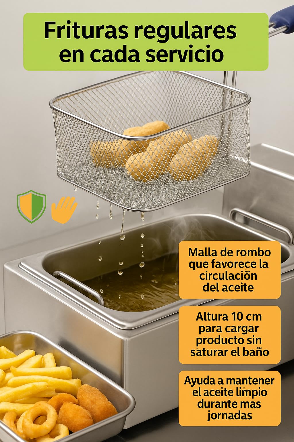 CubetasGastronorm ® Cesta freidora 8 litros recambio acero inoxidable 220x240x100 mm modelo FR 8L compatible con Infrico compatible con Panarola hosteleria profesional cocina bar restaurante plus