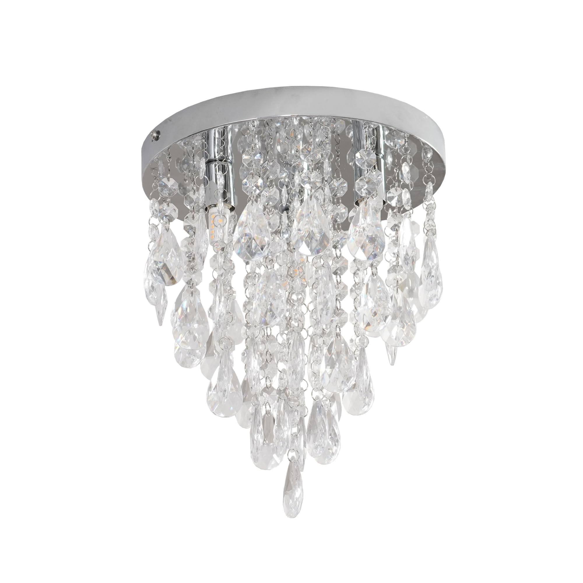 ValueLights Lara Chrome Flush Chandelier Acrylic Droplet LED Ceiling Light - Silver - 12 Inch