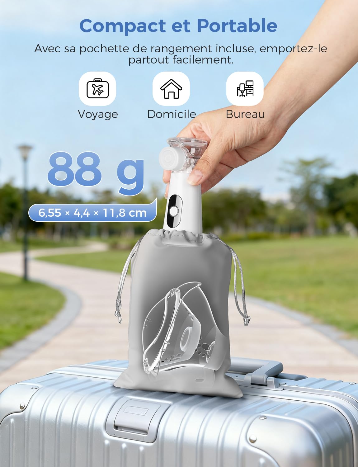 YOHOOLYO Nebulisateur Inhalateur Vapeur Portable Rechargeable pour Adultes et Enfants, Inhalateur Respiratoire Electrique avec 2 Masques et Embout Buccal, pour Usage Domestique et en Voyage