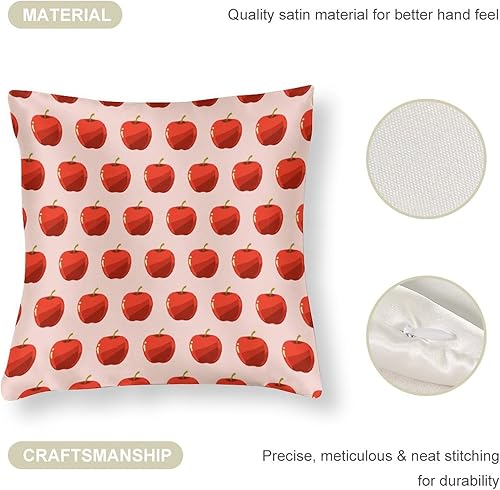 Miniatura 4 de Almohadas decorativas para cama de 16 x 16 pulgadas, fundas de cojín modernas de satén con frutas rojas, manzanas, decoración de verano, funda de