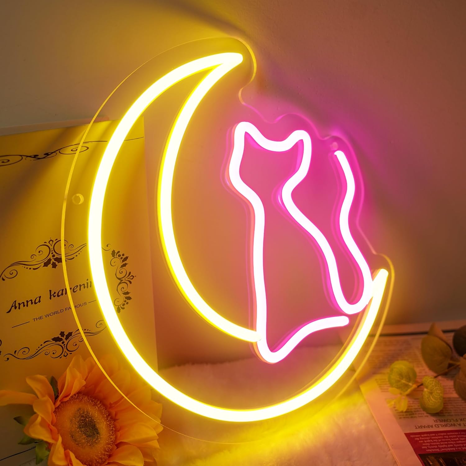 Sailor Moon Cat Neon Sign, Cute Cartoon Magic Cat Moon Led Neon Light sign for Wall Art Decoration, Neon Night Light Sign for Girls Bedroom Great Gift for Girls Kids