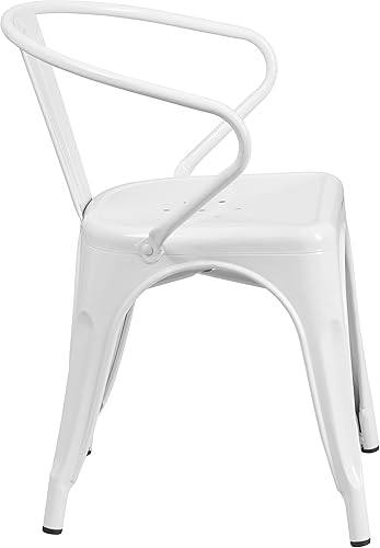 Miniatura 6 de Flash Furniture silla de metal con apoyabrazos, Metal, Blanco