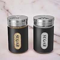 Vista 3 de Juego de 2 agitadores de azúcar de acero inoxidable y vidrio con orificios ajustables para canela, para bar de café (negro)