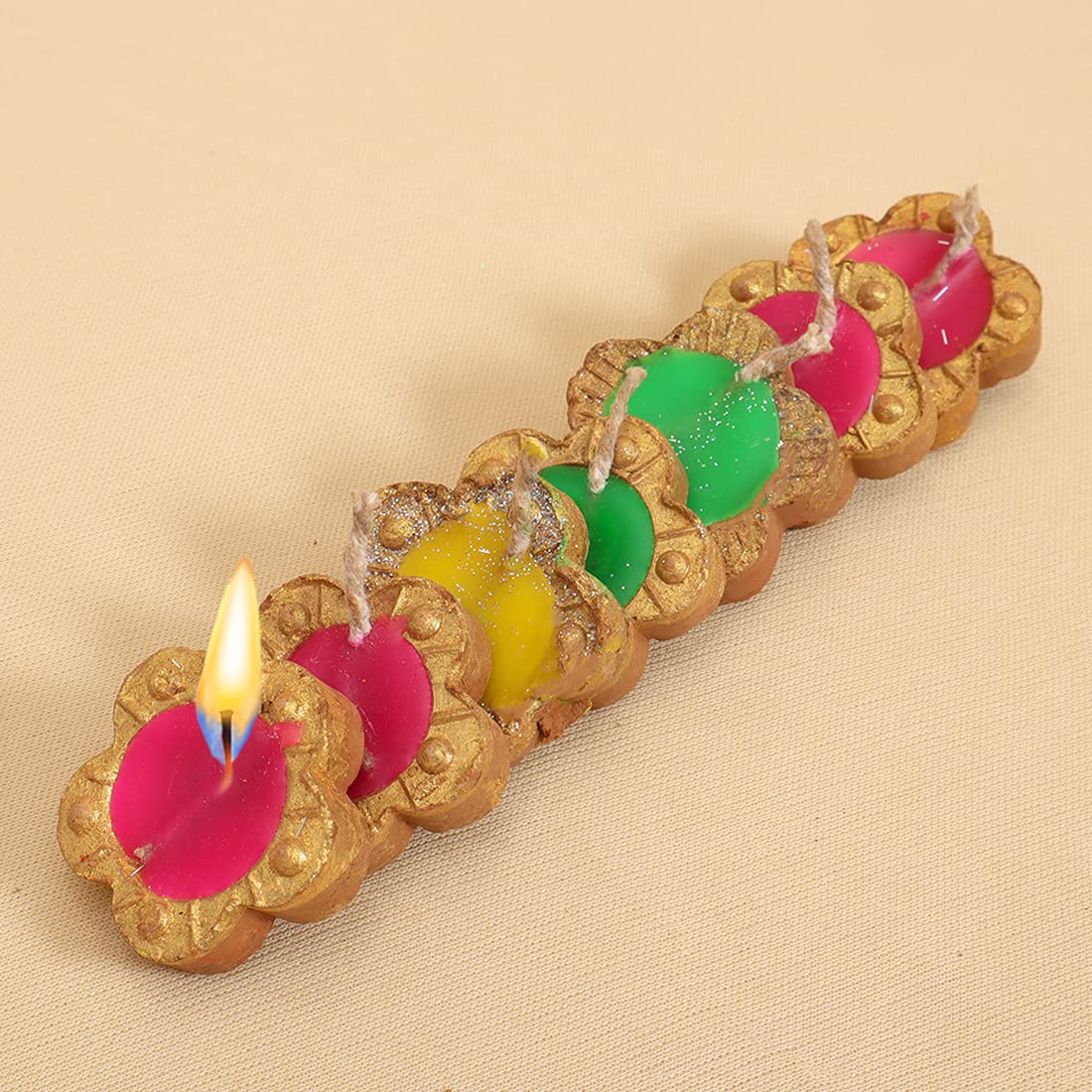 Archies Diwali Diya Clay Mitti Diyas Pack of 10s Tealight Candles for Home, Shelf, Balcony, Indoor, Outdoor, Corner Decorations- Set of 10-Multicolored-KM4