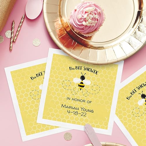 Miniatura 4 de Baby Bee - Servilletas de bebida personalizadas para baby shower, 100 servilletas de cóctel personalizadas, adorable diseño de servilleta de abeja