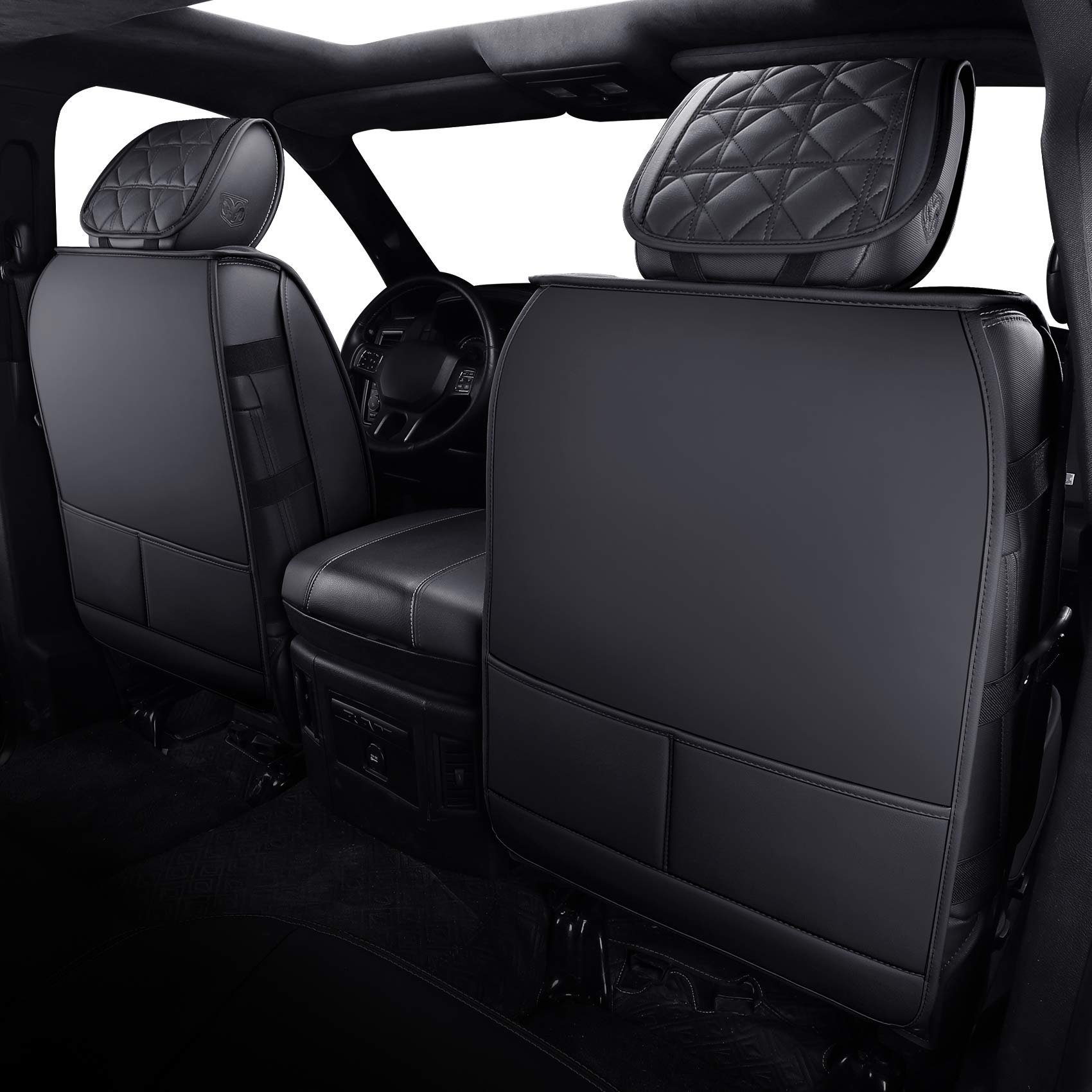 YIERTAI Dodge RAM Seat Covers Fit for 2009-2023 2024 2025 2026 1500/2500/3500HD Pickup Front Seats Only Crew Double Cab Quad Cab Waterproof Leather Seat Covers(2 PCS Front only/Black) - Detail 3