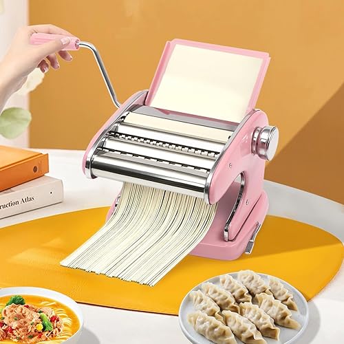Miniatura 10 de Máquina para hacer pasta, hecho en casa de acero inoxidable manual con 6 ajustes de grosor ajustables, cortador de fideos resistente para