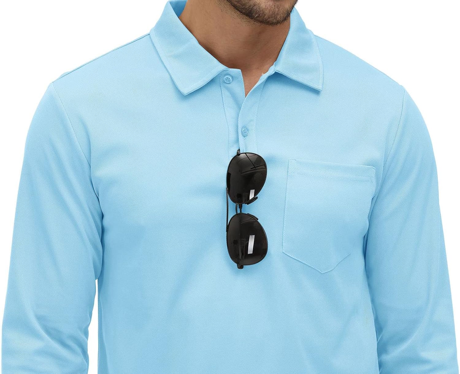 Rdruko Men's Polo with Pocket Long Sleeve Quick Dry Outdoor Golf Pullover Collared T-Shirt - Image 3