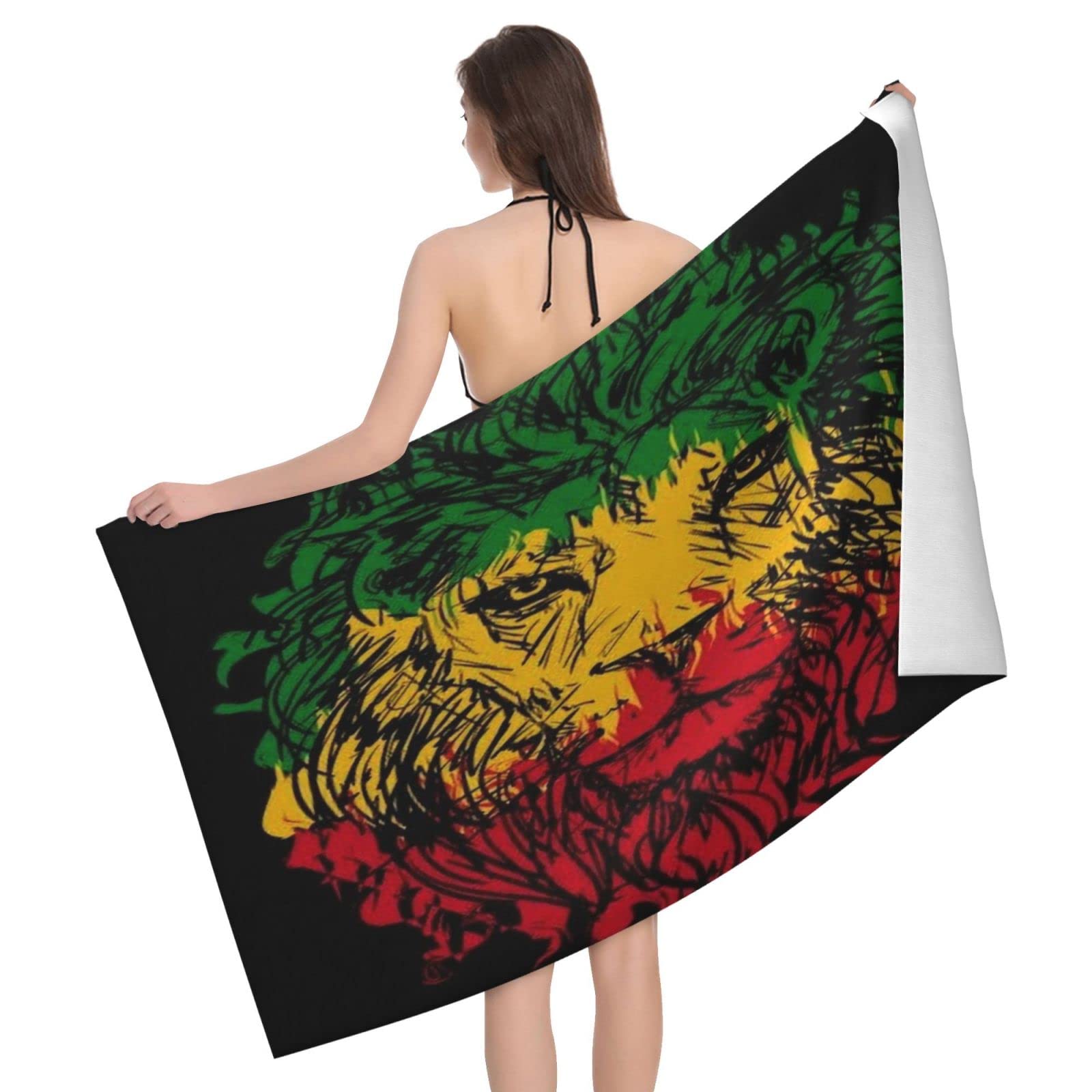 Lawenp Rasta Lion Beach Towel, Lightweight Sand Free Quick Dry Microfiber Absorbent Bath Towel for Kids, Adults, Swimming, Bath, Yoga, Pool, Travel, Camping 32"X52"