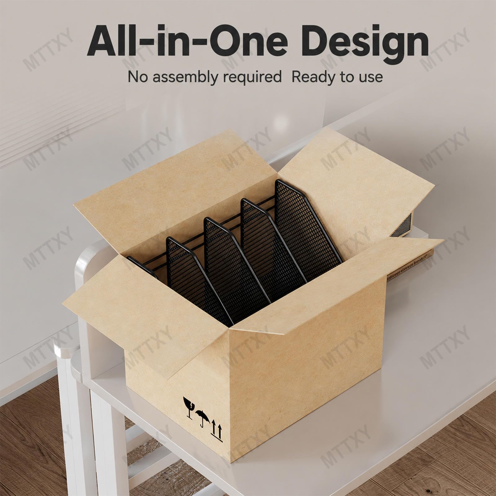 Metalowy Organizer na Dokumenty 4 Przegrody na Biurko | Regał na organizery na dokumenty, wysokiej jakości metal, nie wymaga montażu, wymiary 28,5 x 26 x 24,5 cm.