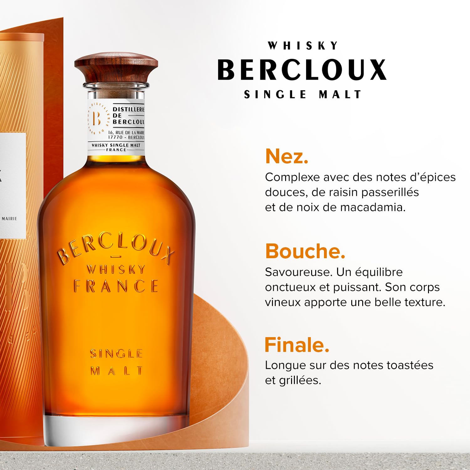 BERCLOUX - Whisky Single Malt Français – Médaille d’or au Concours Général Agricole de Paris 2024 & World Whisky Masters 2023 - Origine : 100% France - 40% Alcool - Bouteille 70 cl