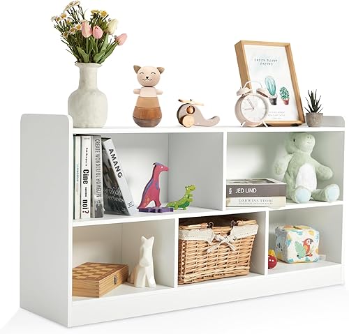 Miniatura 8 de Estante Montessori, organizador de almacenamiento de juguetes de madera para libros, juguetes, estantería de 2 estantes, gabinete de almacenamiento