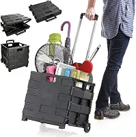 Carrinho De Compras Vira Maleta Cesto Dobrável Portátil Feira Mercado Ferramentas Multiuso Retrátil Reforçado Resistente 25Kg Rodina Dia a Dia Pique Nique Trabalho (Preto)