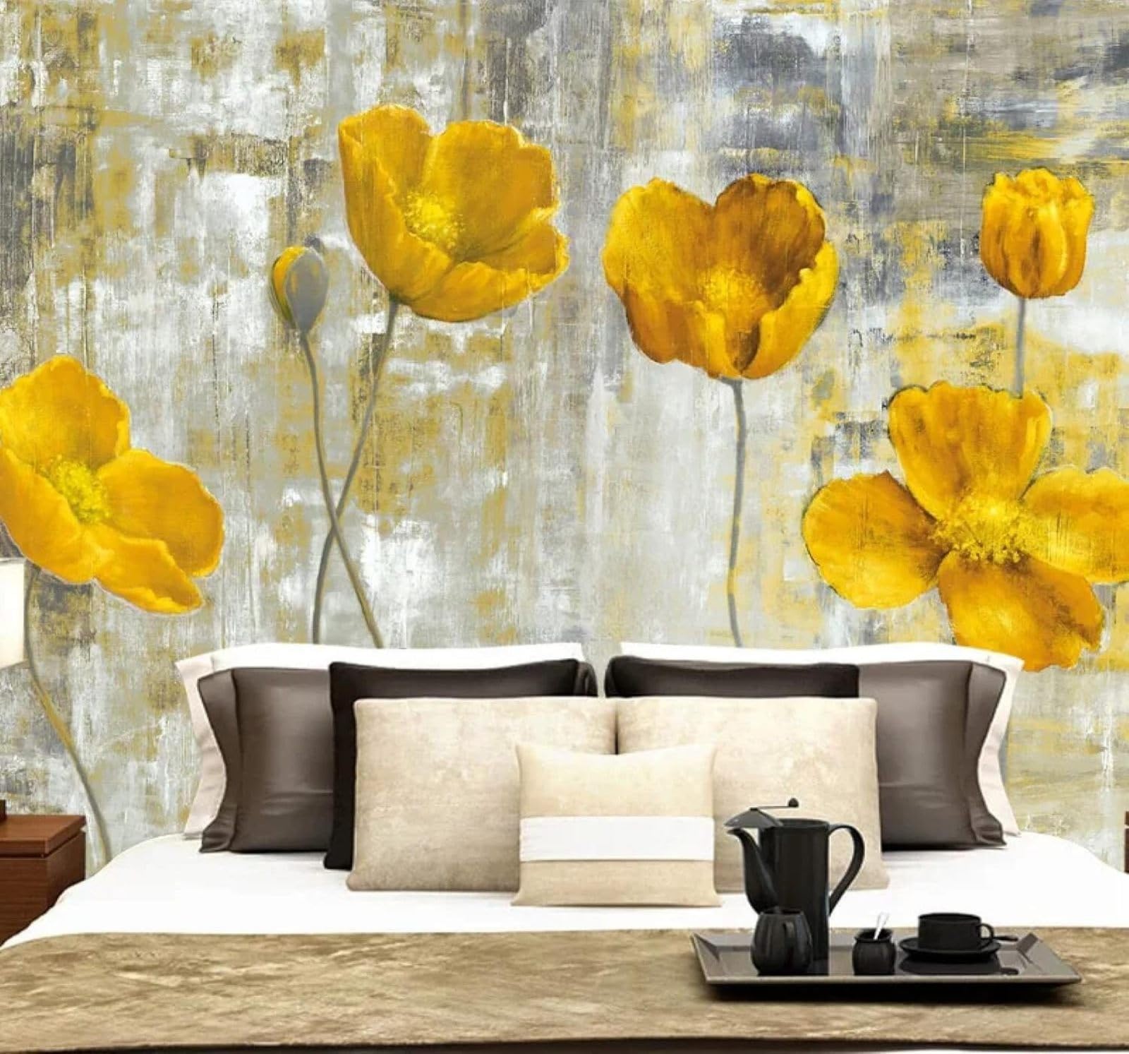 XLMING Vintage Abstract Relief Yellow Flowers 3D Wallpaper Luxury Silk Study Dining Feature Sofa Grey Bedroom Living Room Tv Decorative Wall-250cm×170cm