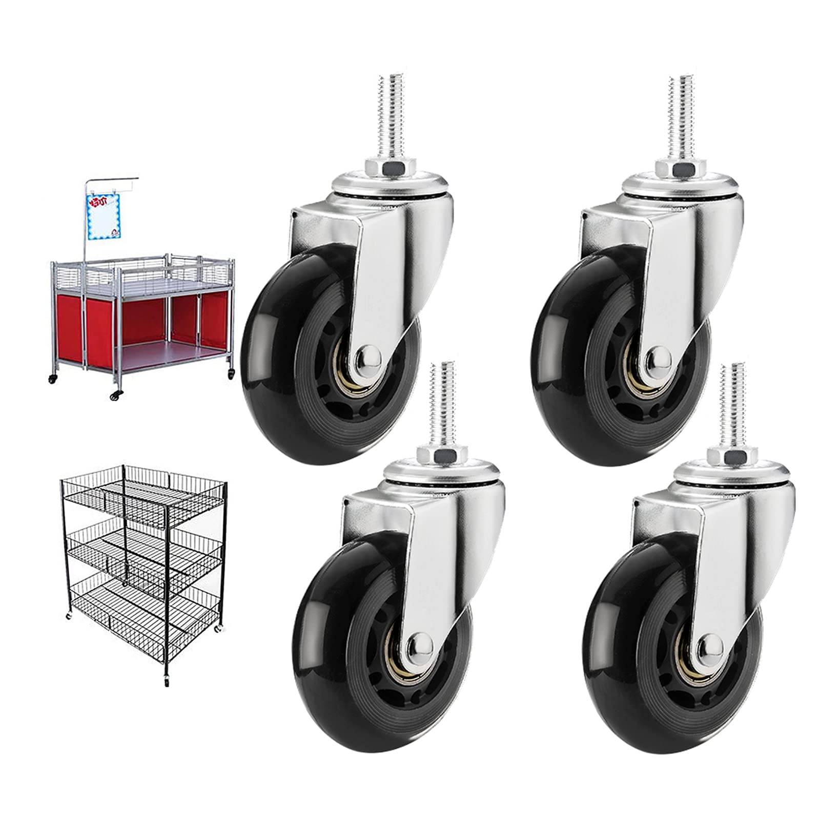 GYEQXKT Heavy Duty Replacement Caster WheelsSet of 4 Swivel Rubber Casters M8 x 25mm & M10 25mmIndustrial 2.5" Furniture Castors for Cart & Furniture Mobility